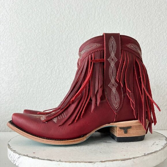 Lane SENITA FALLS Womens Cowboy Bootie 7 Red Fringe Western Short Cowgirl Boots - Picture 4 of 11
